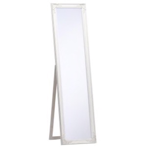 Hvidt spejl m/ stativ let barok ramme med lidt sølv under den hvide farve 45x170cm - Se flere Hvide spejle